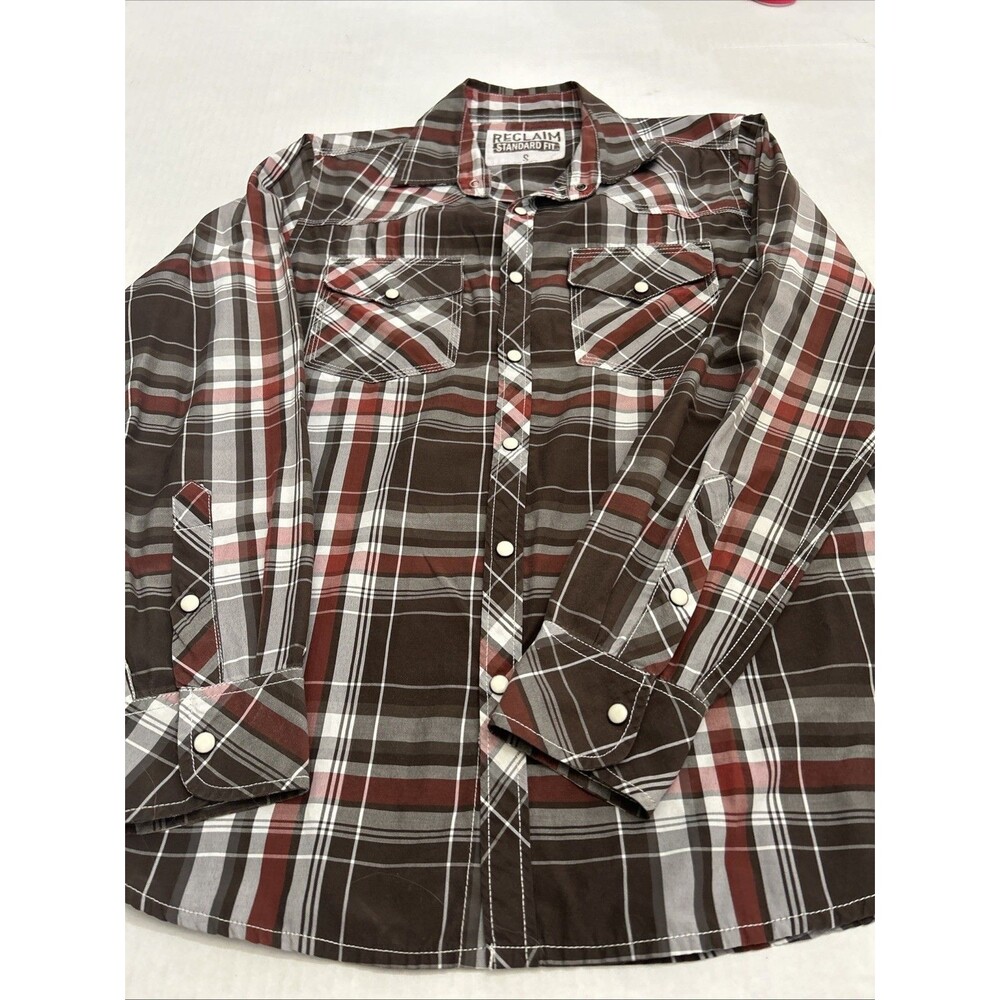 Reclaim Shirt Mens S Standard Fit Western Rodeo Pearl Snap Plaid Long Sleeve